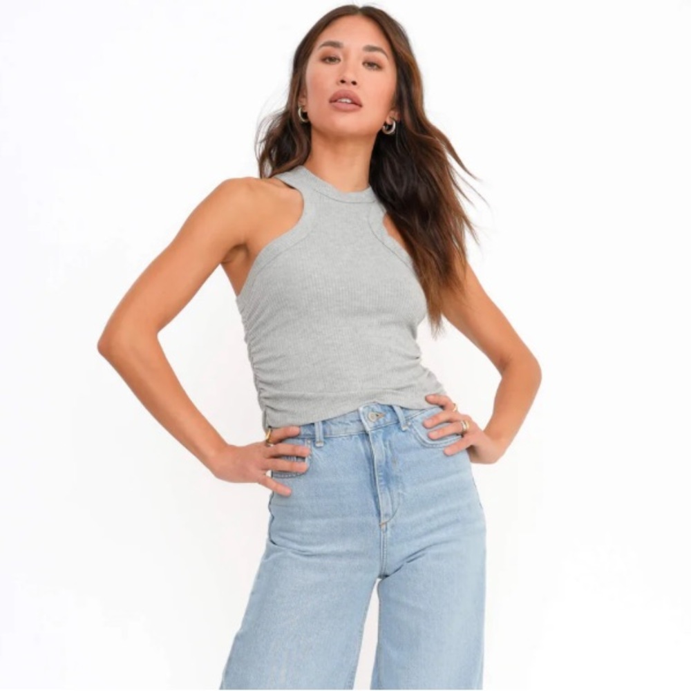 Brand new PROJECT SOCIAL T ribbed tank with side shirring, gray, medium